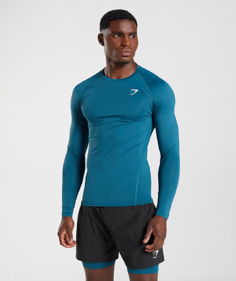 Gymshark Element Baselayer Top Muške Dugi Rukav Plave | HR 2673JPQ